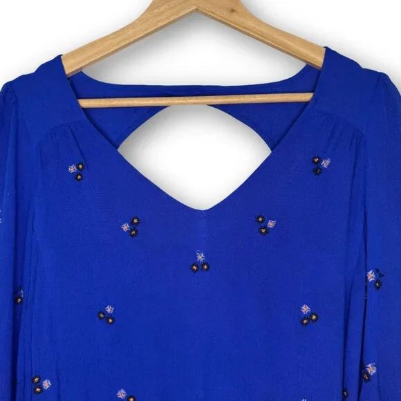 NWT Free People Embroidered Oxford Dress in Cobalt Blue Size Small
